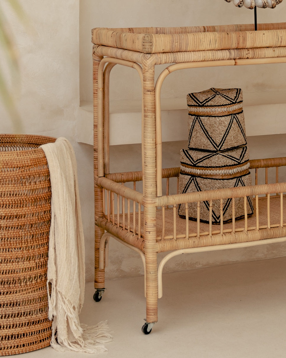 Mentawi Rattan Bar Cart Console Trolley