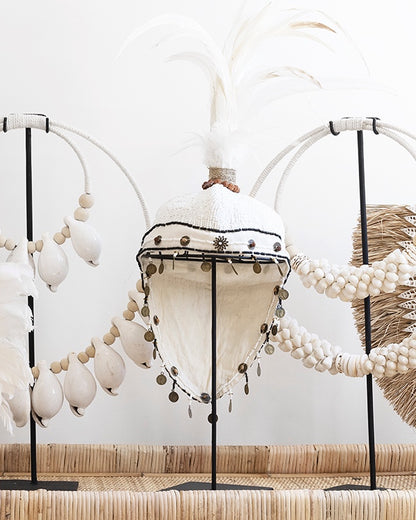 Black White Tribal Beaded &amp; Feather Hat Stands