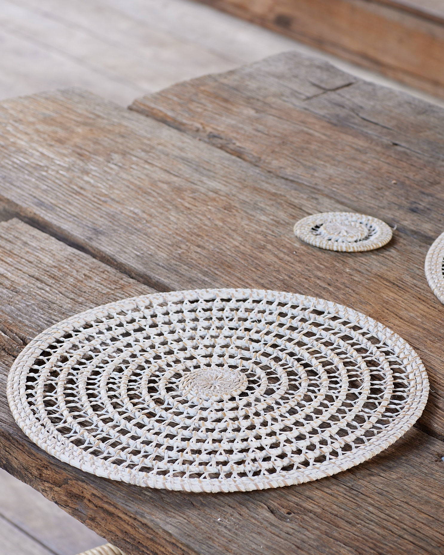 Rattan Spiral Weave Design Coasters - Single or Set x4 or x6