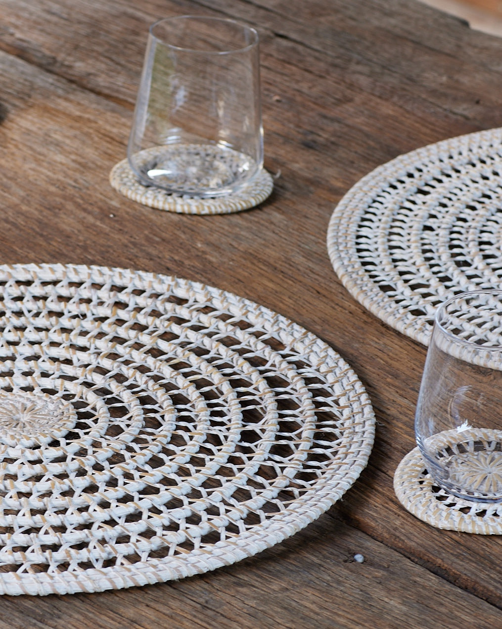 Rattan Spiral Weave Design Coasters - Single or Set x4 or x6