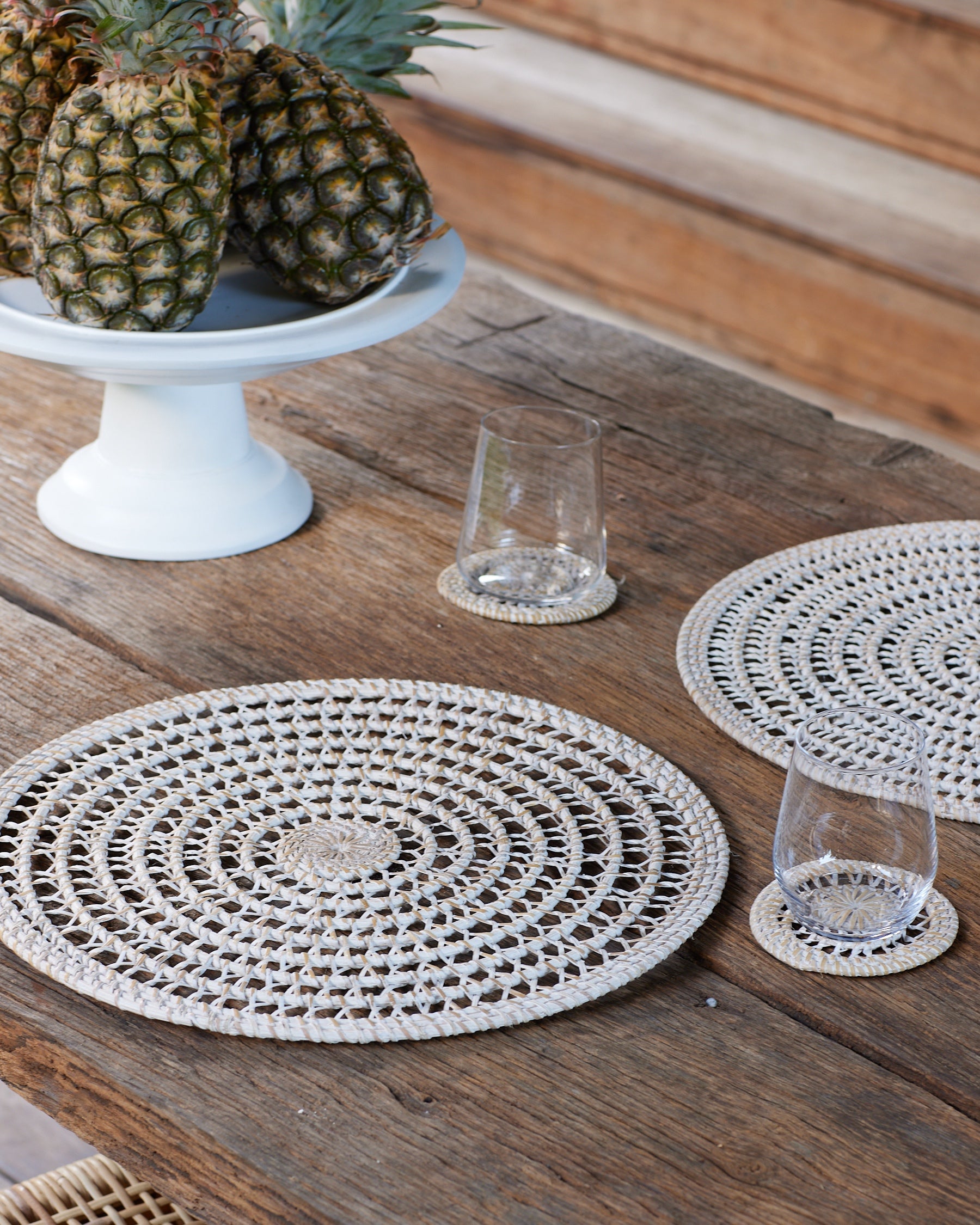 Rattan Spiral Weave Design Coasters - Single or Set x4 or x6