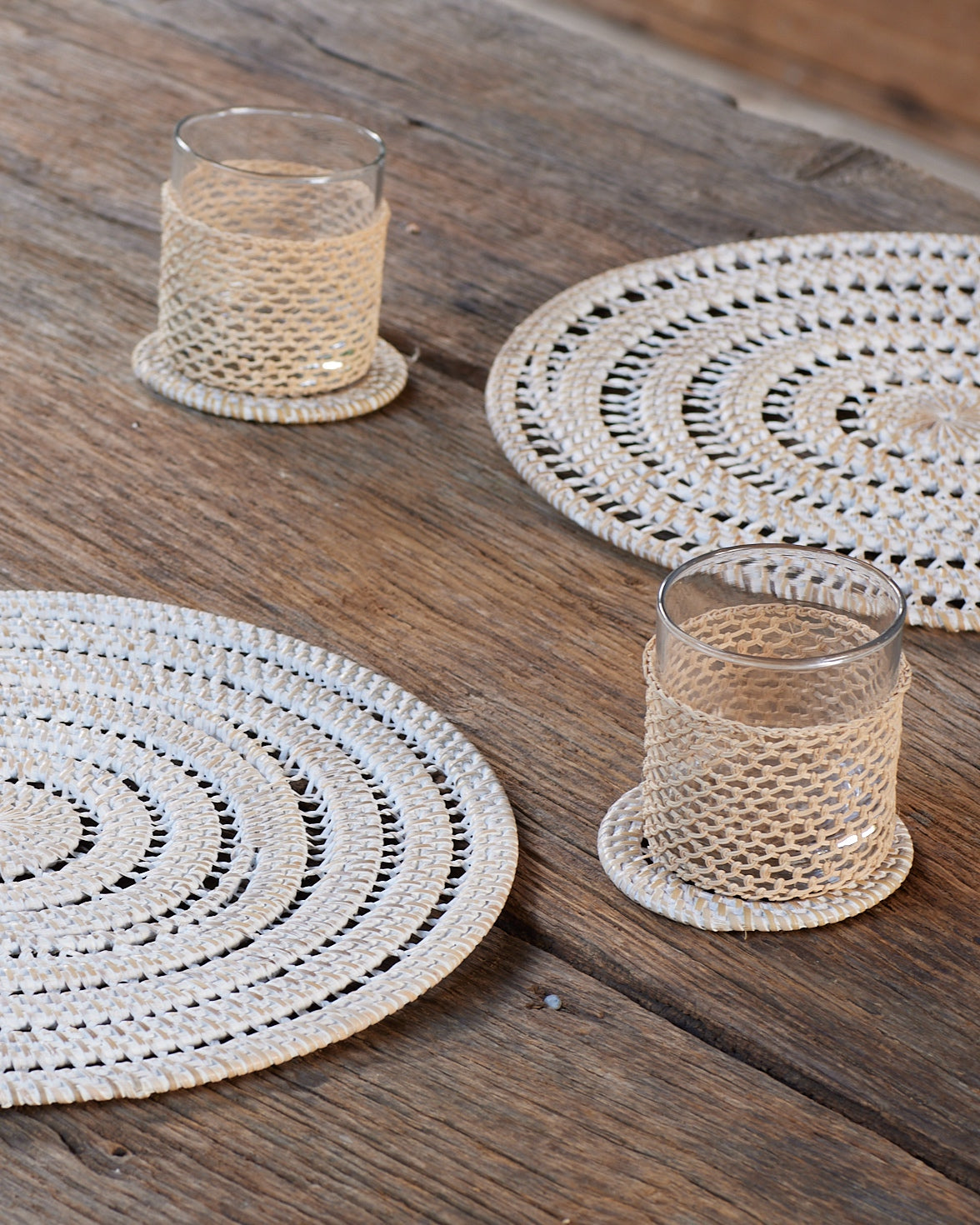 Double Weave Spiral Design Rattan Placemats