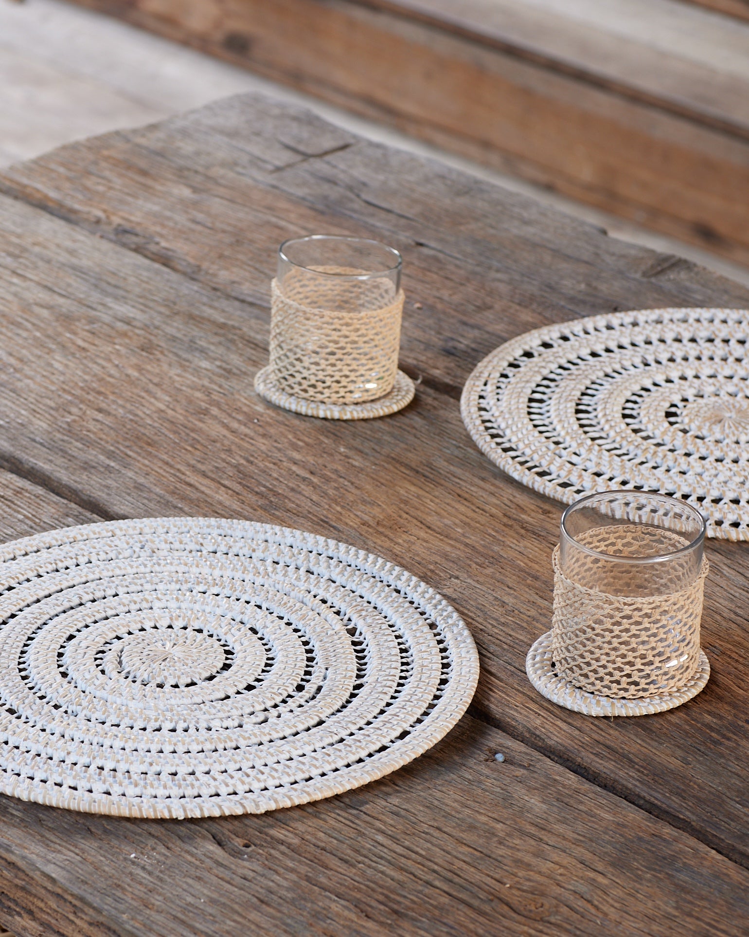 Double Weave Spiral Design Rattan Placemats