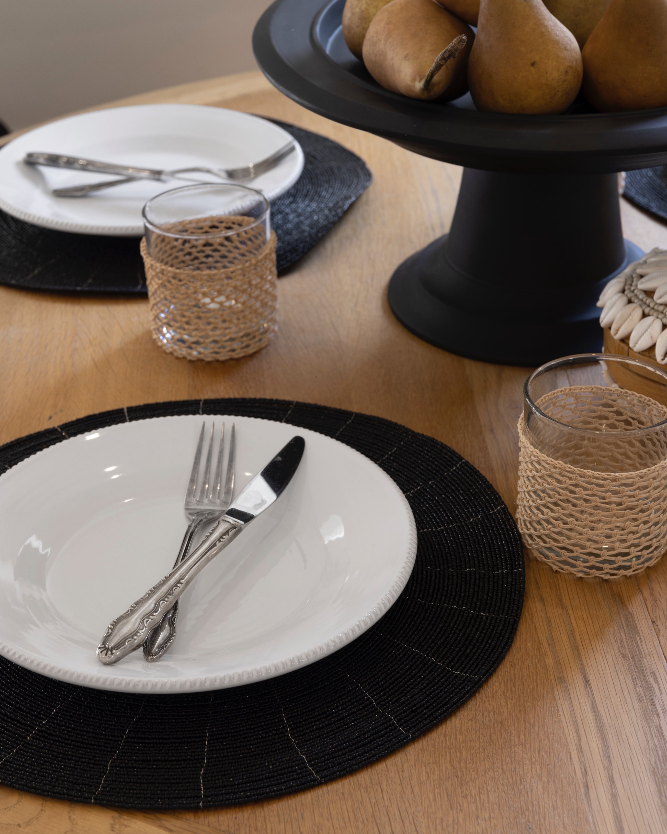 Handmade Black Beaded Round Placemats