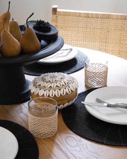 Handmade Black Beaded Round Placemats