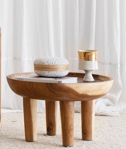 Komodo Carved Wood Round Coffee Side Tables