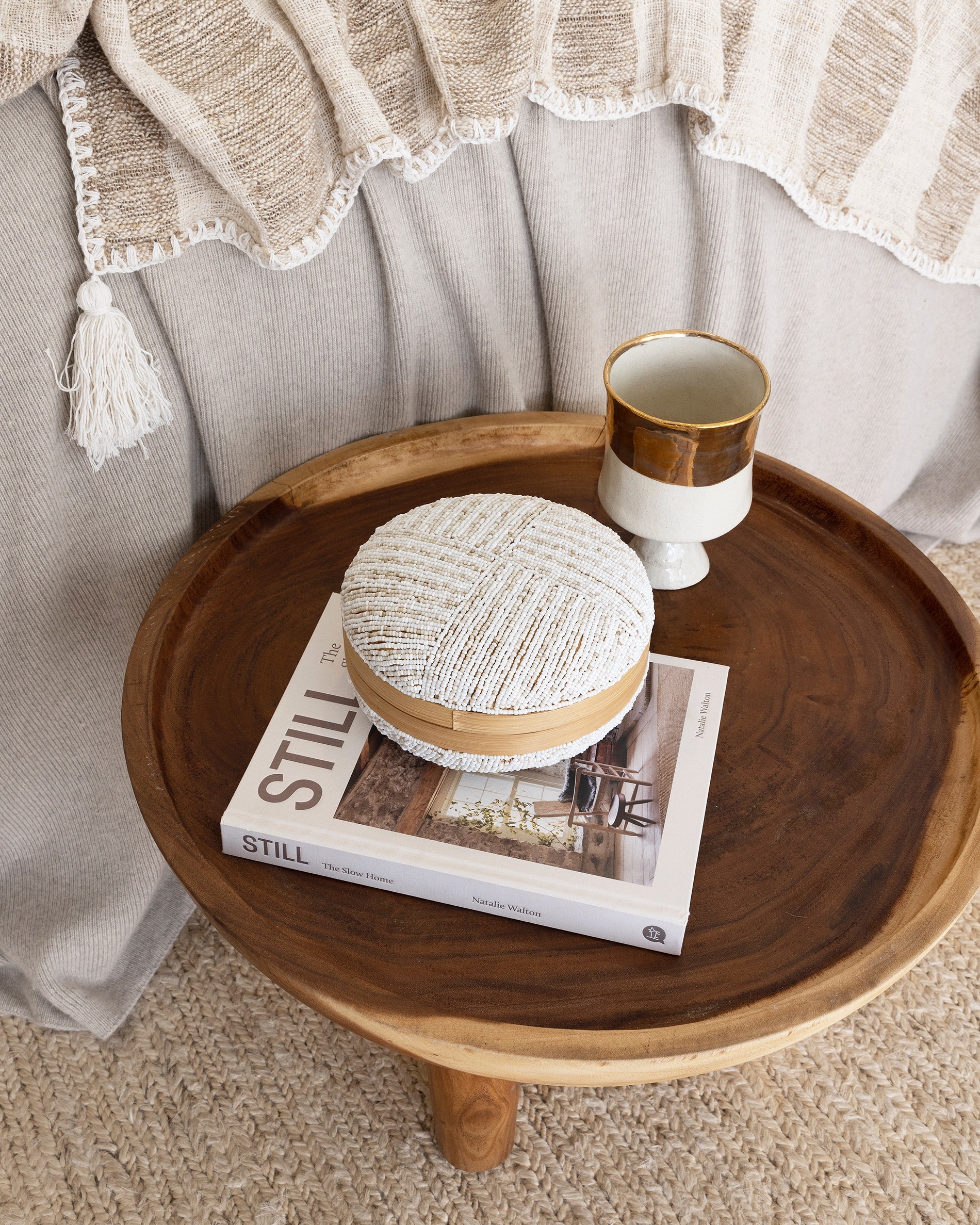 Komodo Carved Wood Round Coffee Side Tables