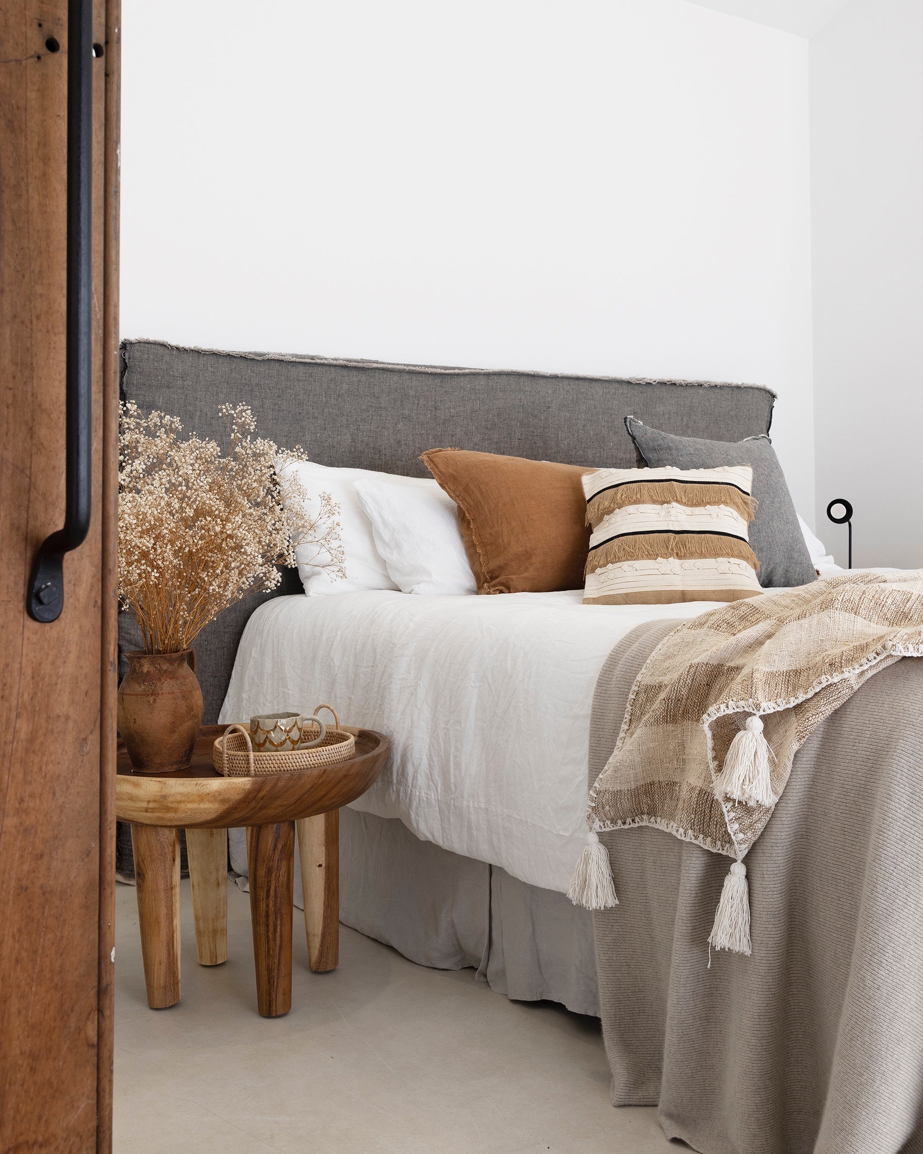 Brown Hessian Fringed, Black &amp; Cream Textured Ribbon Cushions