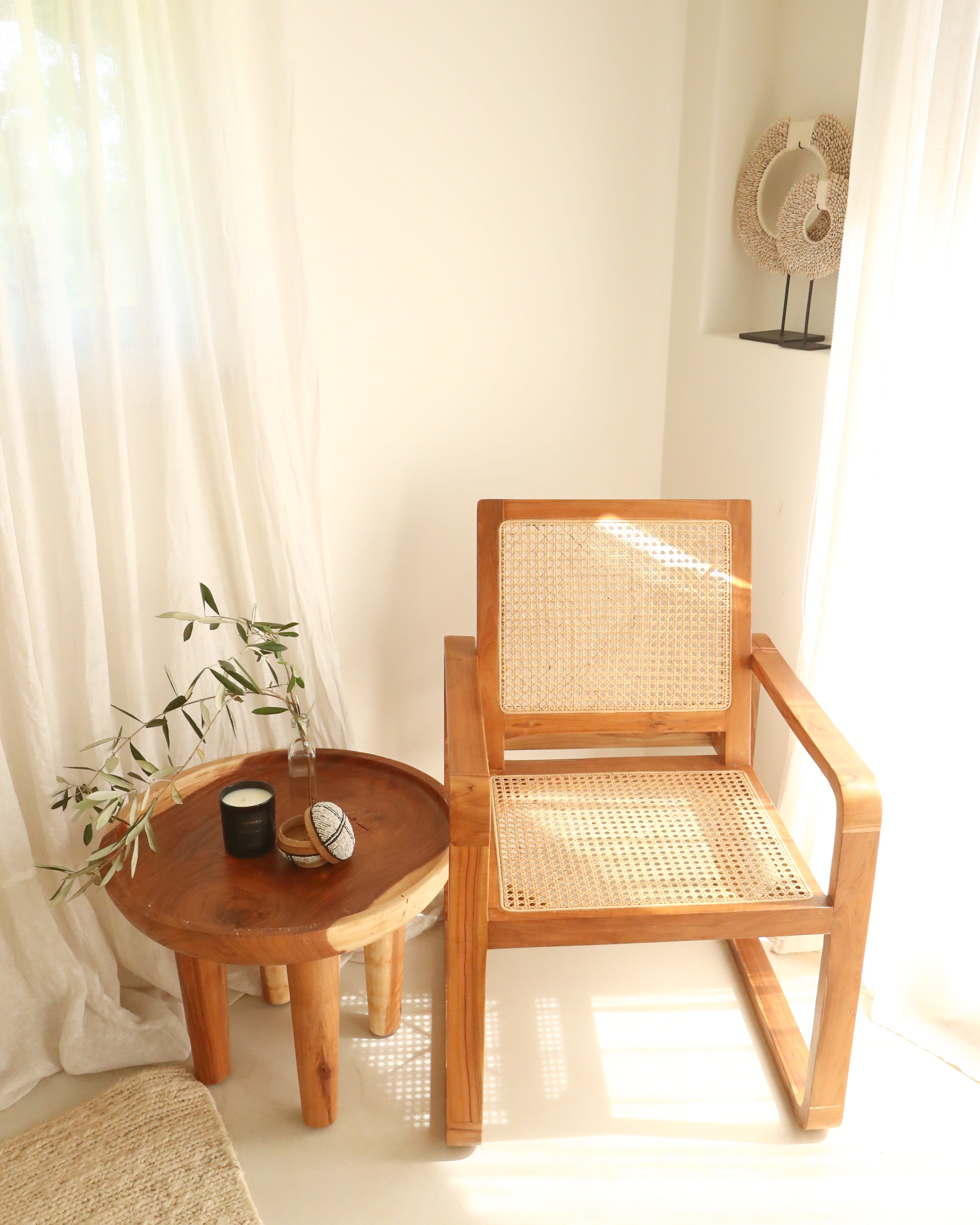 Komodo Carved Wood Round Coffee Side Tables