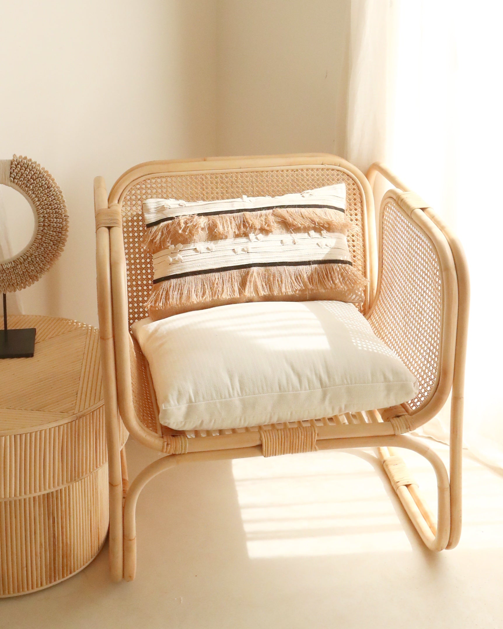 Brown Hessian Fringed, Black &amp; Cream Textured Ribbon Cushions