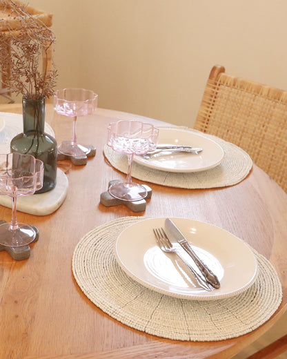 Handmade White Beaded Round Placemats