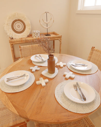 Handmade White Beaded Round Placemats