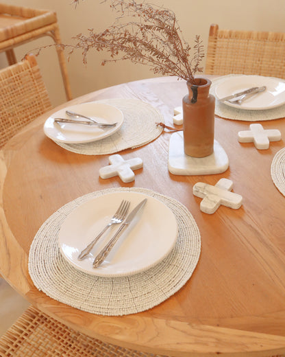 Handmade White Beaded Round Placemats